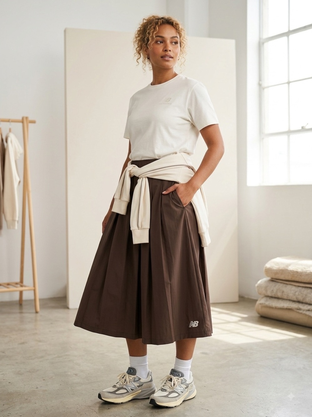 NWT New Balance Women's Brown Midi Skirt